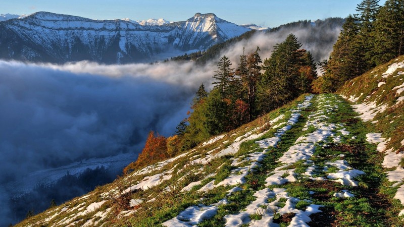clouds, nature, mountains, winter, snow