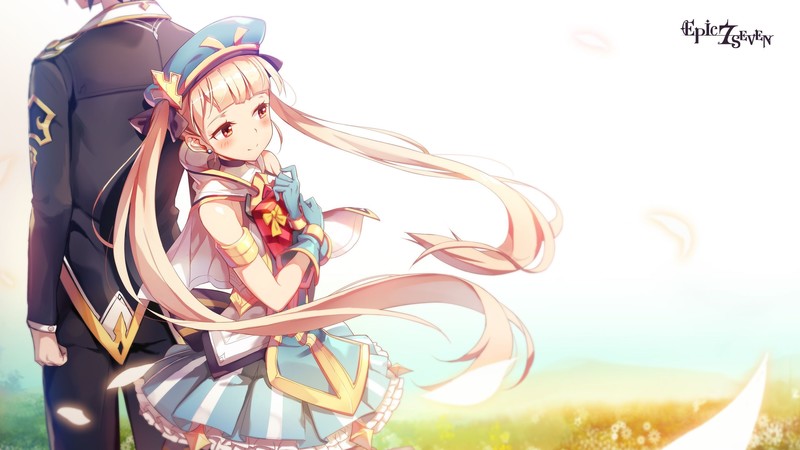 digital art, artwork, Epic Seven, Mobile Game, video games, anime, anime girls, twintails, long hair, blonde, red eyes