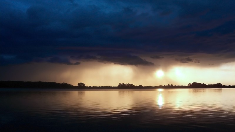 landscape, lake, clouds, sunset