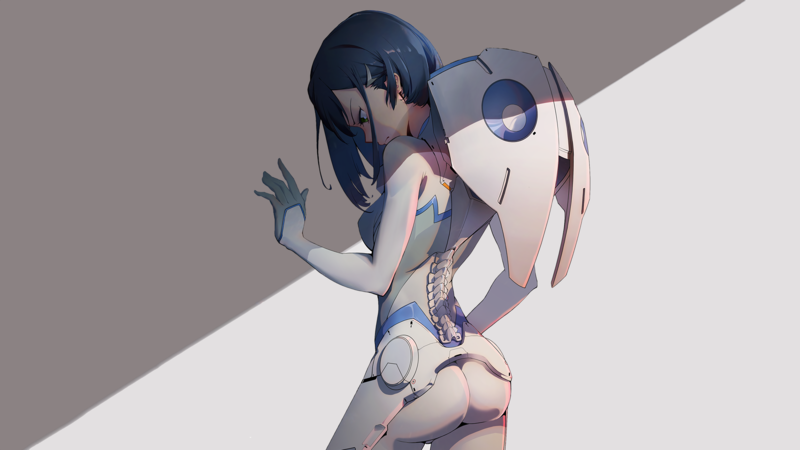 digital art, artwork, anime, anime girls, simple background, Darling in the FranXX, Ichigo (Darling in the FranXX), mecha girls, blue hair