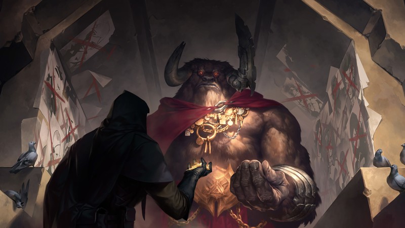 Legends of Runeterra, Minotaur, low-angle, pigeons, horns, video game art