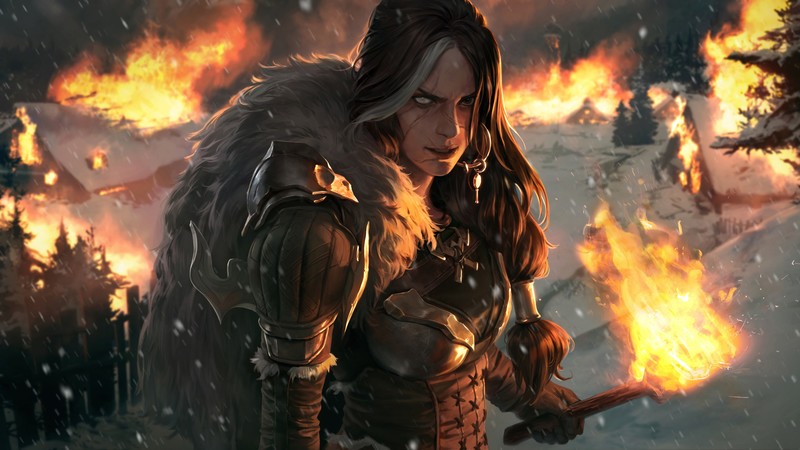 Legends of Runeterra, League of Legends, fantasy art, PC gaming, fantasy girl, torches, fire, scars