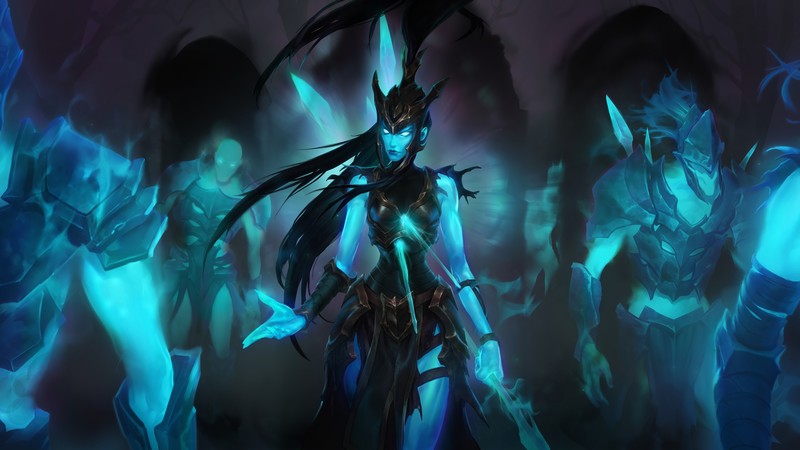 League of Legends, Legends of Runeterra, fantasy girl, PC gaming, cyan, Kalista