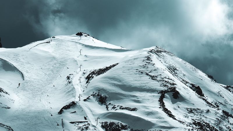 mountain, peak, snow, sky, cloudy, 4k