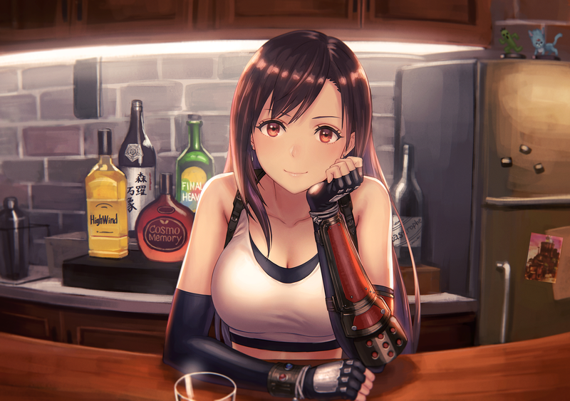 Final Fantasy VII, Tifa Lockhart, cleavage, Final Fantasy VII: Remake, looking at viewer, anime, frontal view