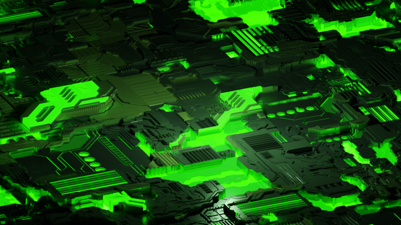 motherboards, cyber, digital, 3D graphics, technology, circuit, green, abstract, 3D Abstract