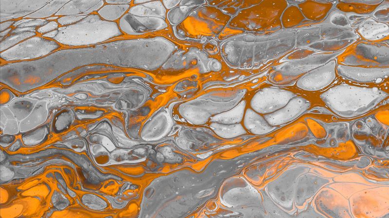 paint, stains, orange, gray, spots, abstraction, 4k