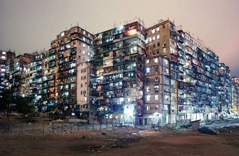 city, Kowloon (City), block of flats, film grain, Hong Kong