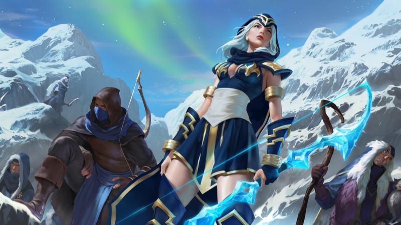 Legends of Runeterra, League of Legends, Ashe (League of Legends), low-angle, cyan