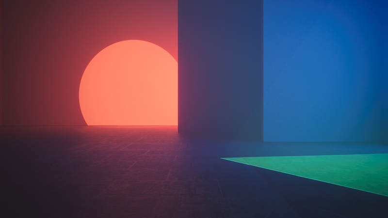 red light, red, blue, 3D graphics, vaporwave, green light, geometry