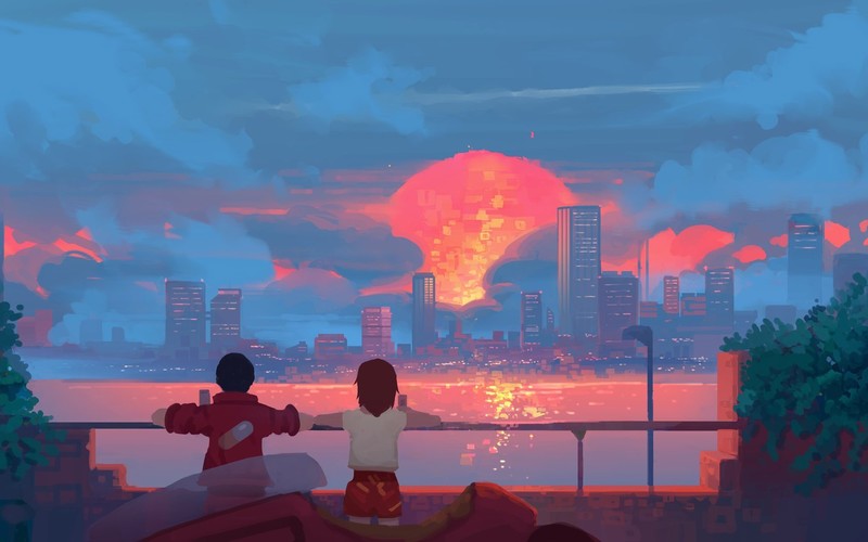 anime, artwork, Akira, dawn, cityscape, pastel