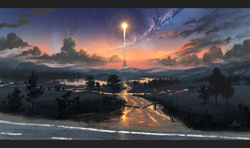 Alex Rommel, digital, stars, sunset, rain, nature, lake, trees, sky, clouds