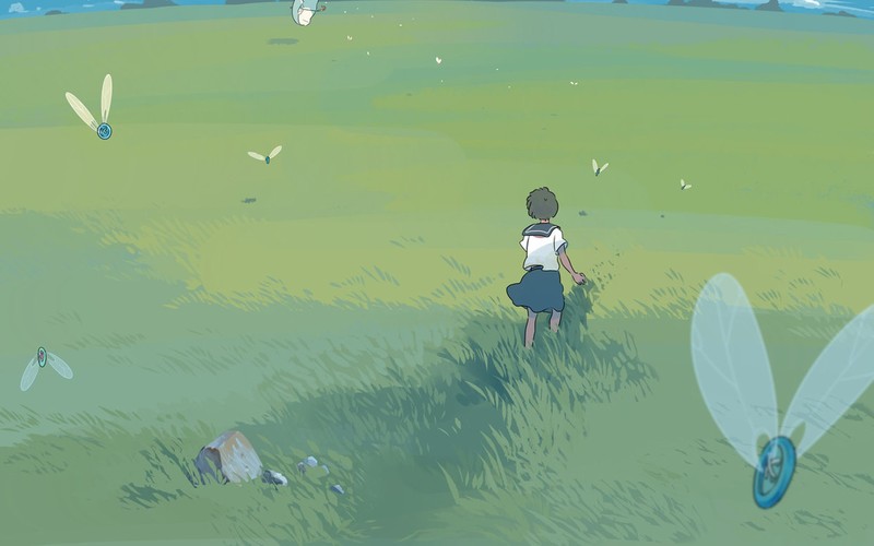 anime, artwork, anime girls, field, outdoors, grass