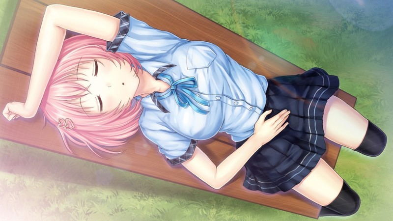 anime, inbetweening, miniskirt, big boobs, pink hair, closed eyes, anime girls, outdoors