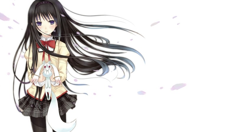 anime, inbetweening, dark hair, purple eyes, anime girls, long hair
