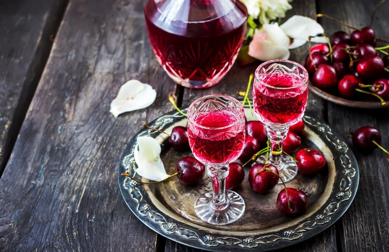 wine, alcohol, cherries, fruit, food, berries, red