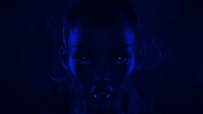 blue, dark, women, face, digital art