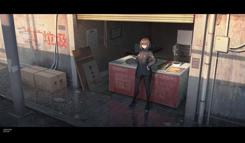 anime, anime girls, digital art, 2D, artwork, portrait, stores, urban