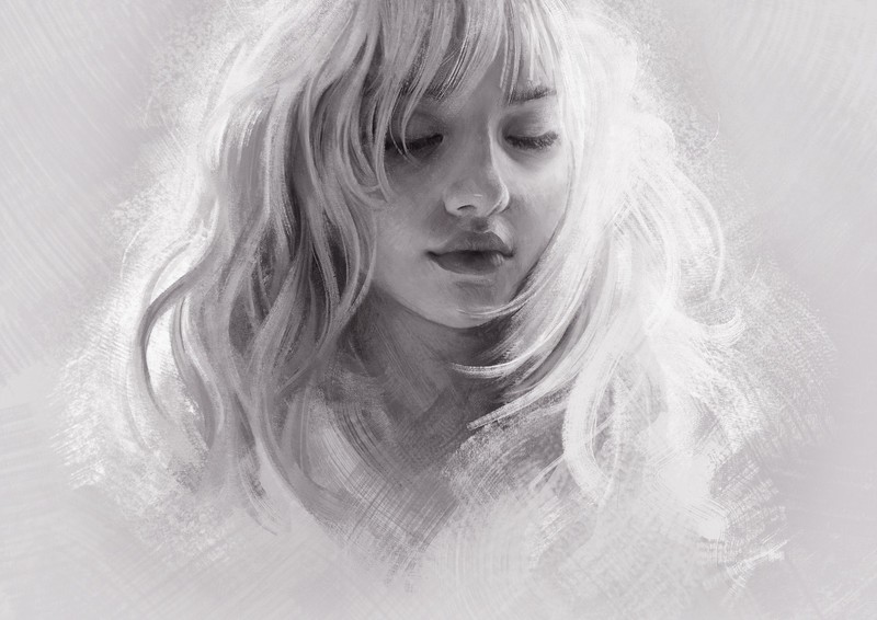 face, closed eyes, artwork, portrait