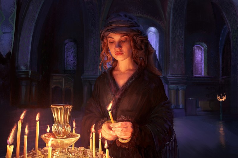 artwork, fantasy girl, candles, dark
