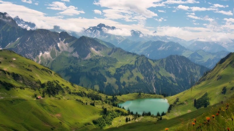 landscape, mountains, clouds, sky, nature, lake