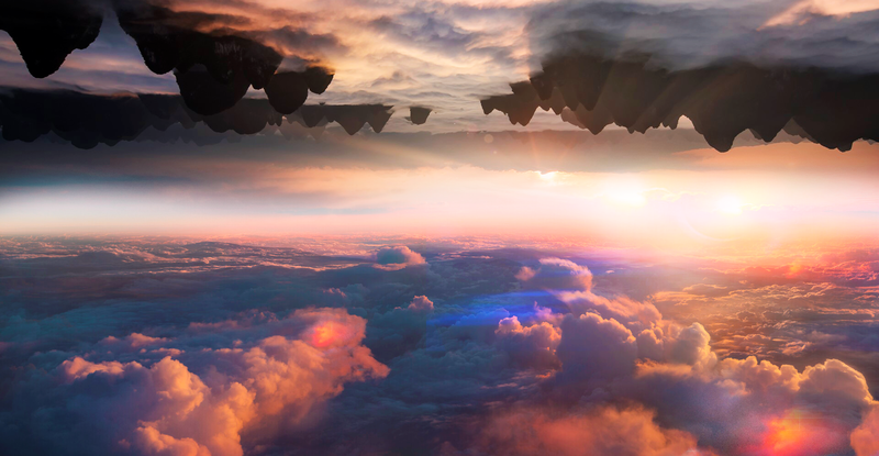 sky, digital, clouds, landscape, stars, Sun