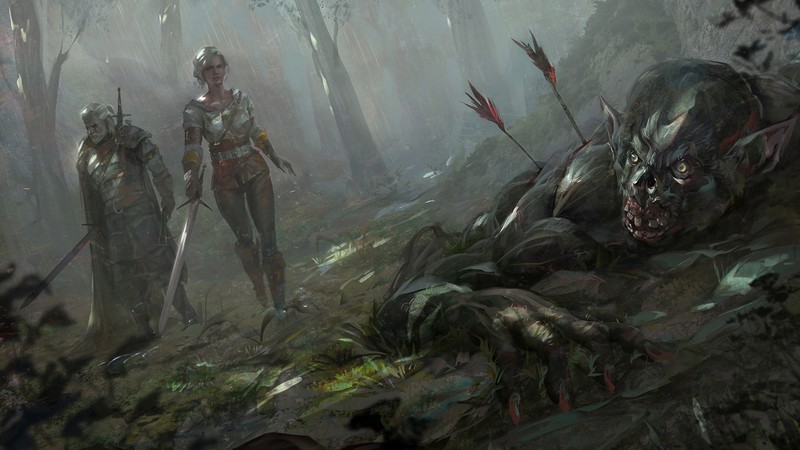 digital art, artwork, illustration, video game art, video games, The Witcher, The Witcher 3: Wild Hunt, Geralt of Rivia, Ciri, Cirilla Fiona Elen Riannon, creature