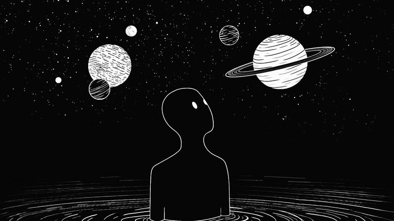 abstract, black, white, Solar System, space, planet, Tengen Toppa Gurren Lagann