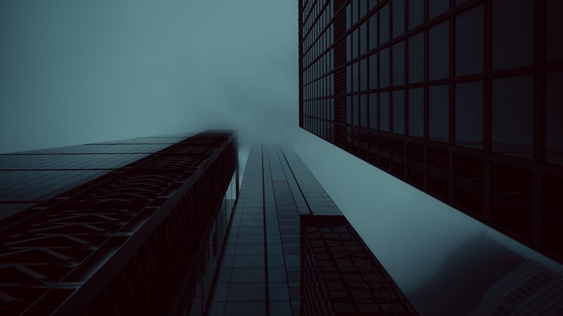 building, night, dark, mist, skyscraper, bottom view