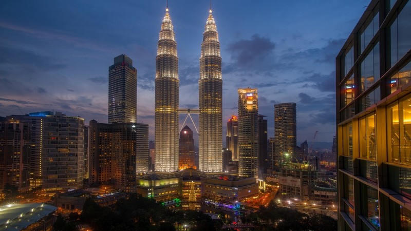 architecture, building, night, Petronas Towers, Malaysia, Kuala Lumpur, tower, cityscape, lights, clouds, trees, skyscraper, modern, city