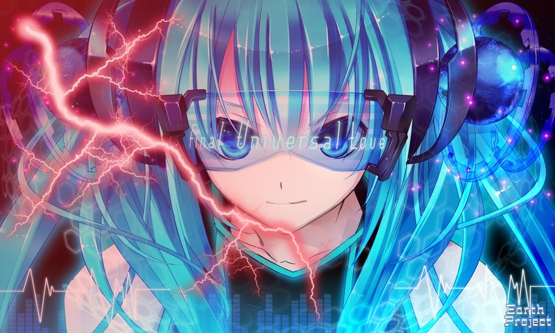 Hatsune Miku, Vocaloid, anime, lightning, red light