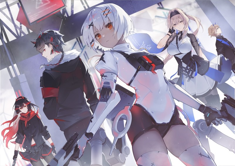 short hair, red eyes, weapon, anime, PUNISHING