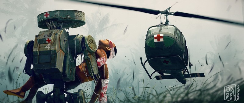 helicopter, robot, vehicle, war, ArtStation, artwork, 2020 (Year)
