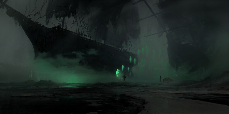 Connor Sheehan, digital, spooky, vehicle, ghost ship, fantasy art, artwork