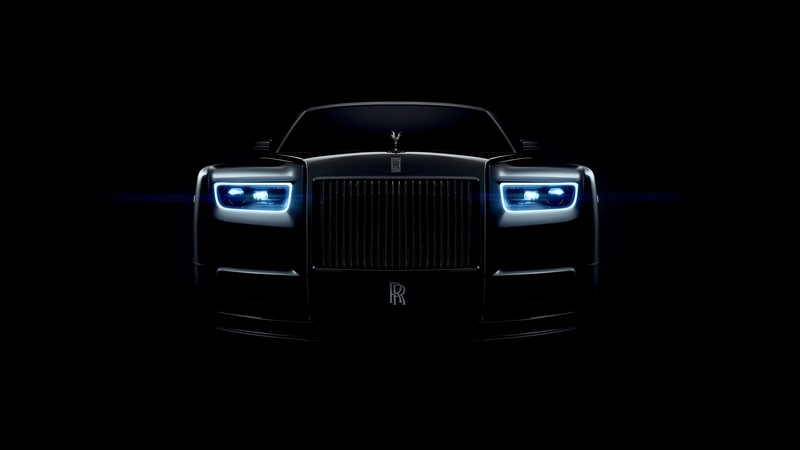 Rolls-Royce Phantom, car, vehicle, luxury cars, frontal view, Headlights, black background