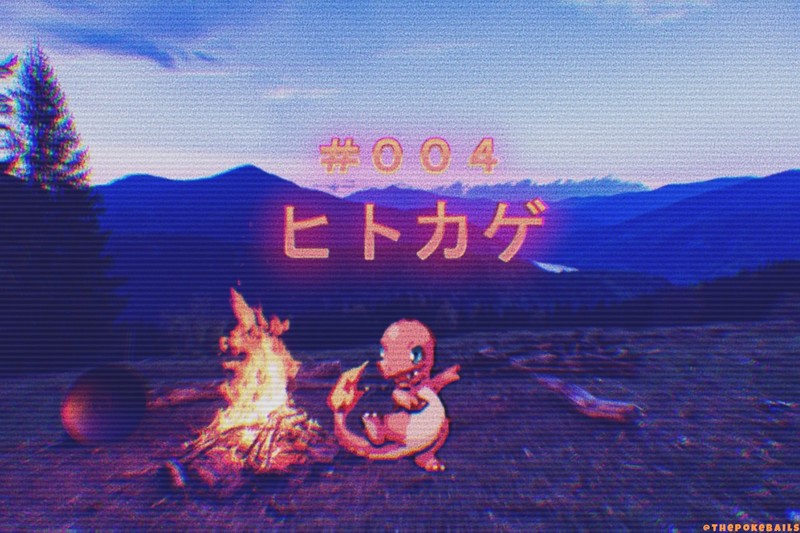 Pokémon, Charmander, vaporwave, fire, campfire, nature, outdoors, landscape, mountains, Japanese, Pokemon Go