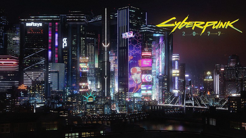 Cyberpunk 2077, cyberpunk, video game art, city, night, city lights, neon glow, bridge