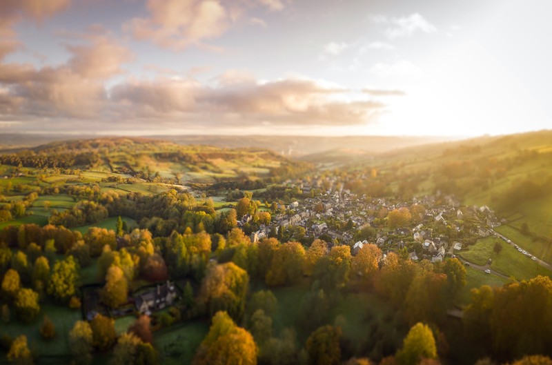 landscape, England, sky, sunlight, tilt shift