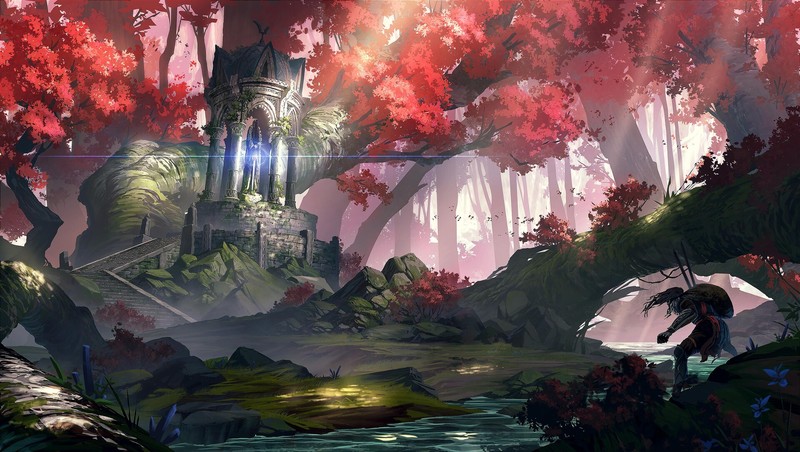 J Line, digital, fantasy art, artwork, forest, colorful