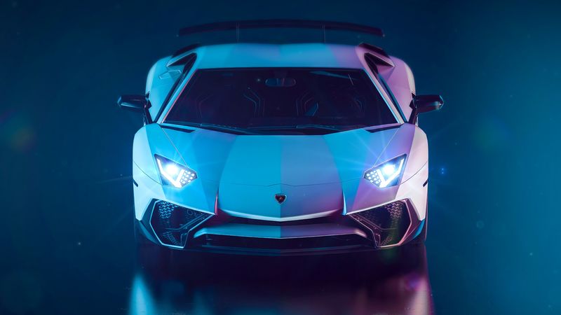 sports car, car, headlight, glow, 4k