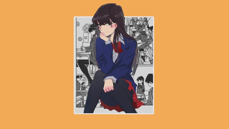 anime, anime girls, Komi-san wa, Comyushou desu., simple background, speech bubble, picture-in-picture, minimalism
