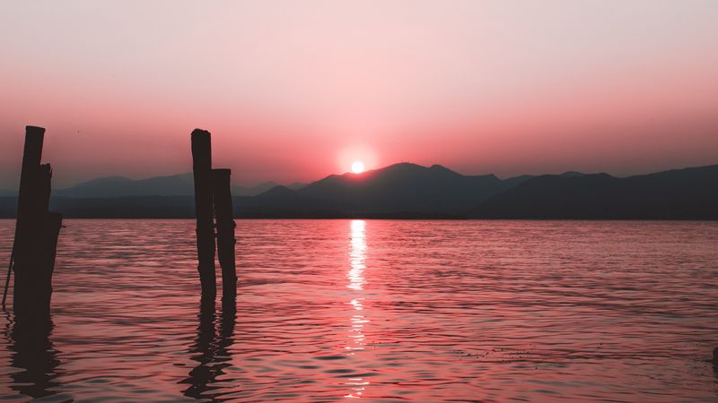 sea, horizon, sunset, sky, ripples, 4k