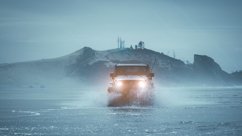 suv, car, fog, water, 4k