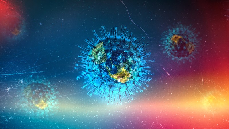 digital art, artwork, illustration, COVID-19, covid, planet, Virus, corona virus, Earth, concept art, cyan