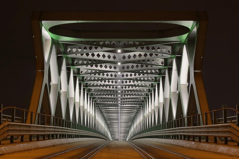architecture, bridge, Bratislava, Slovakia, night, lights, steel, road, symmetry