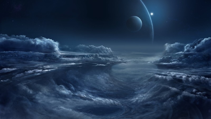 Chris Goff, clouds, planet, night, artwork, Moon