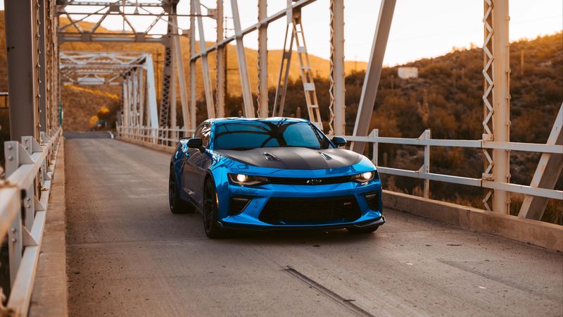 chevrolet, front view, blue, lights, tuning, 4k