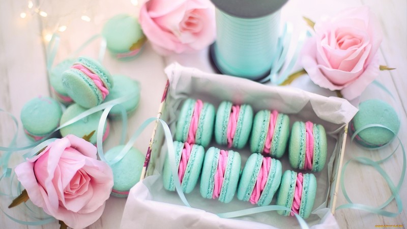 sweets, food, rose, pink flowers, flowers, macaroons