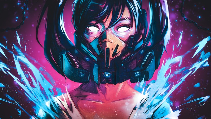 women, mask, colorful, white eyes, pink, original characters, artwork, Rashed AlAkroka, edit, redesigned, global crisis protocal, neon, gas masks, splashes, frontal view, portrait