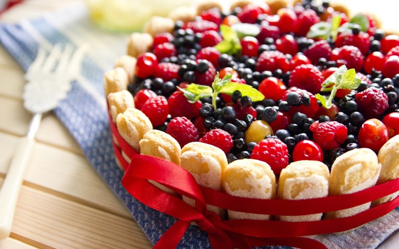 cake, food, berries, fruit